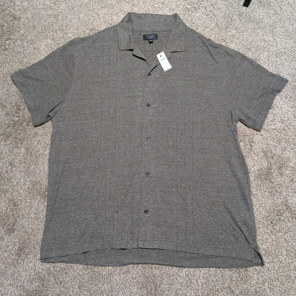 Banana Republic Gray Linen Blend Button Up Shirt Short Sleeve Top‎ New Men's XL